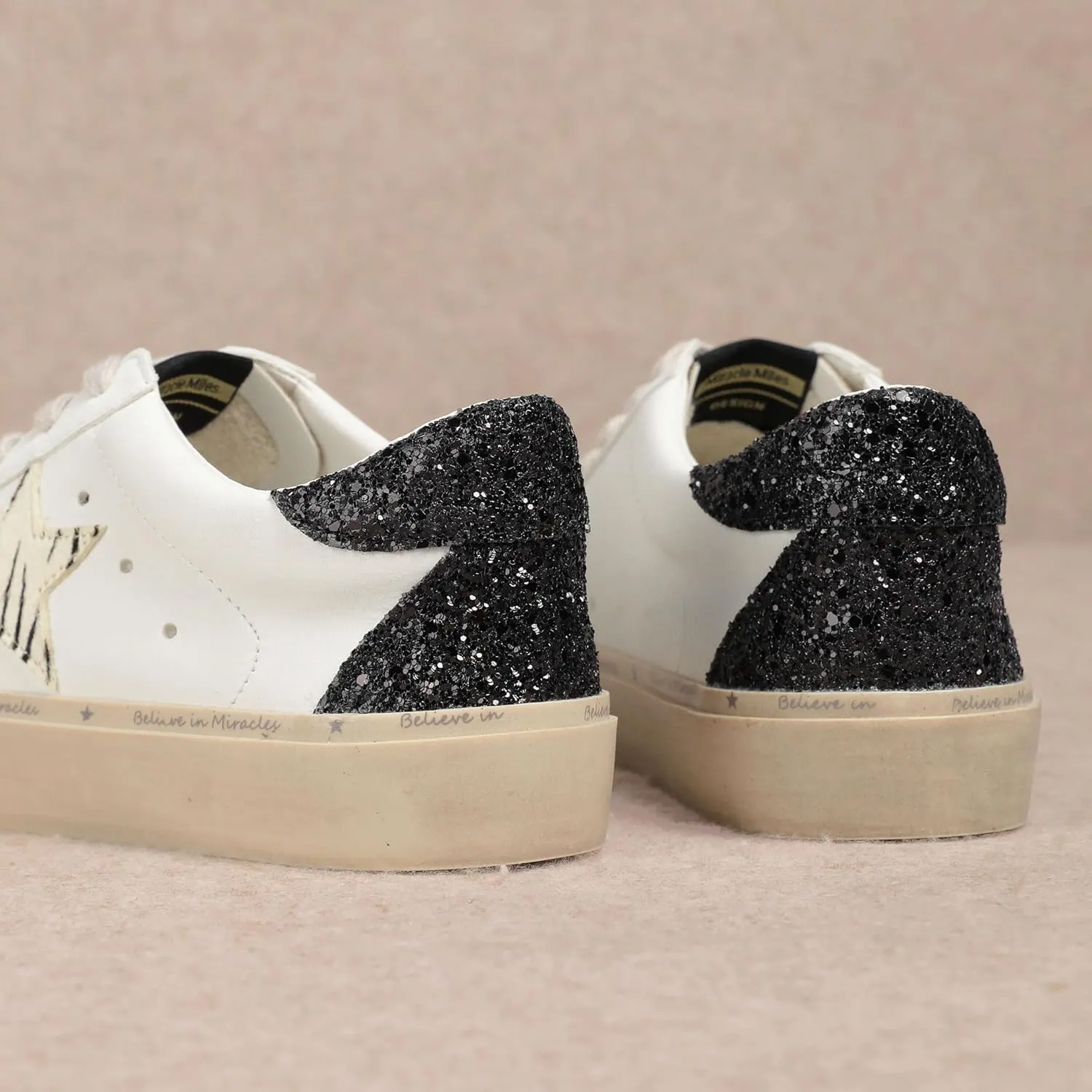 Mi.iM Gaby Rubber Sole Lace-up Snake Print Suede Star Sneakers
