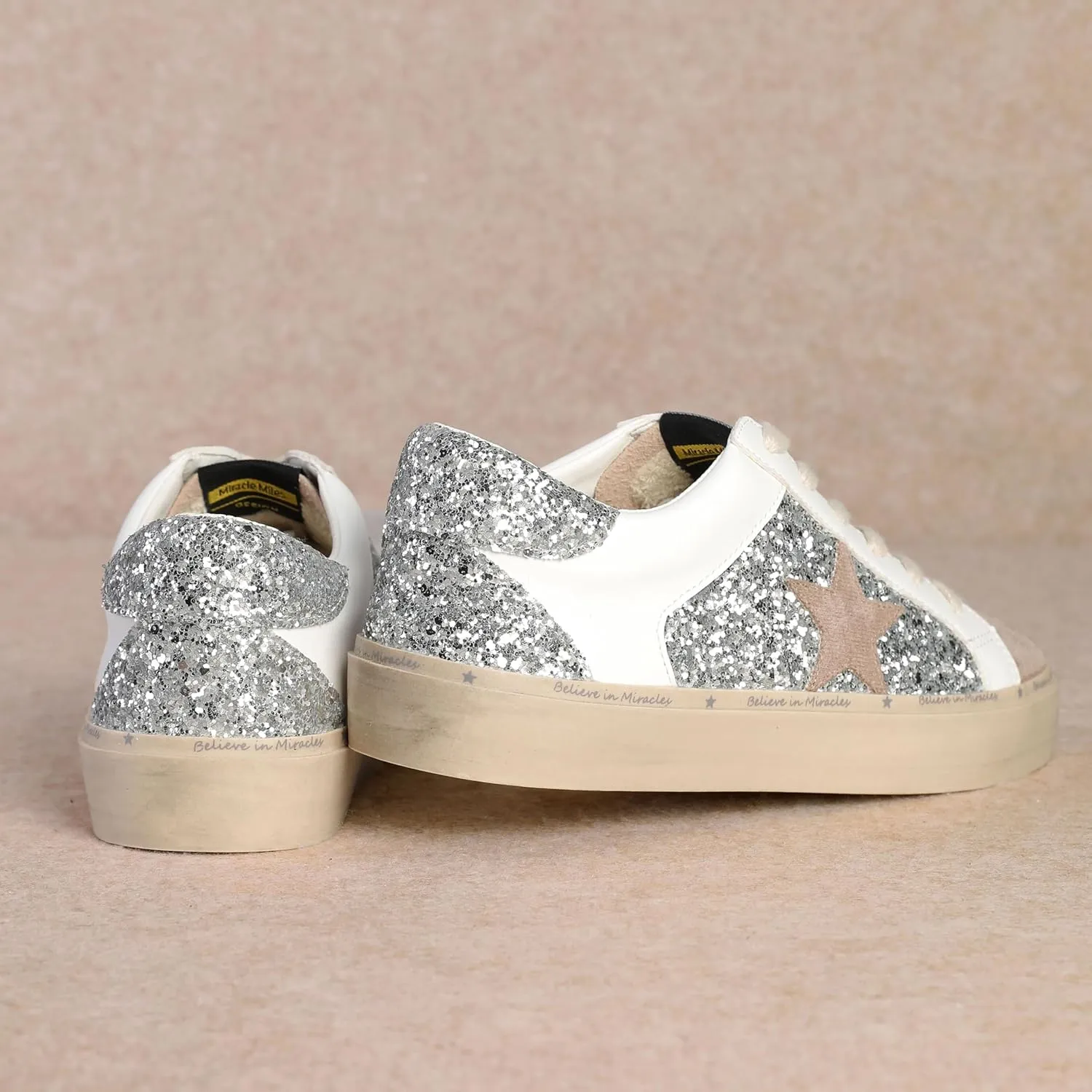 Mi.iM Gaby Rubber Sole Lace-up Snake Print Suede Star Sneakers