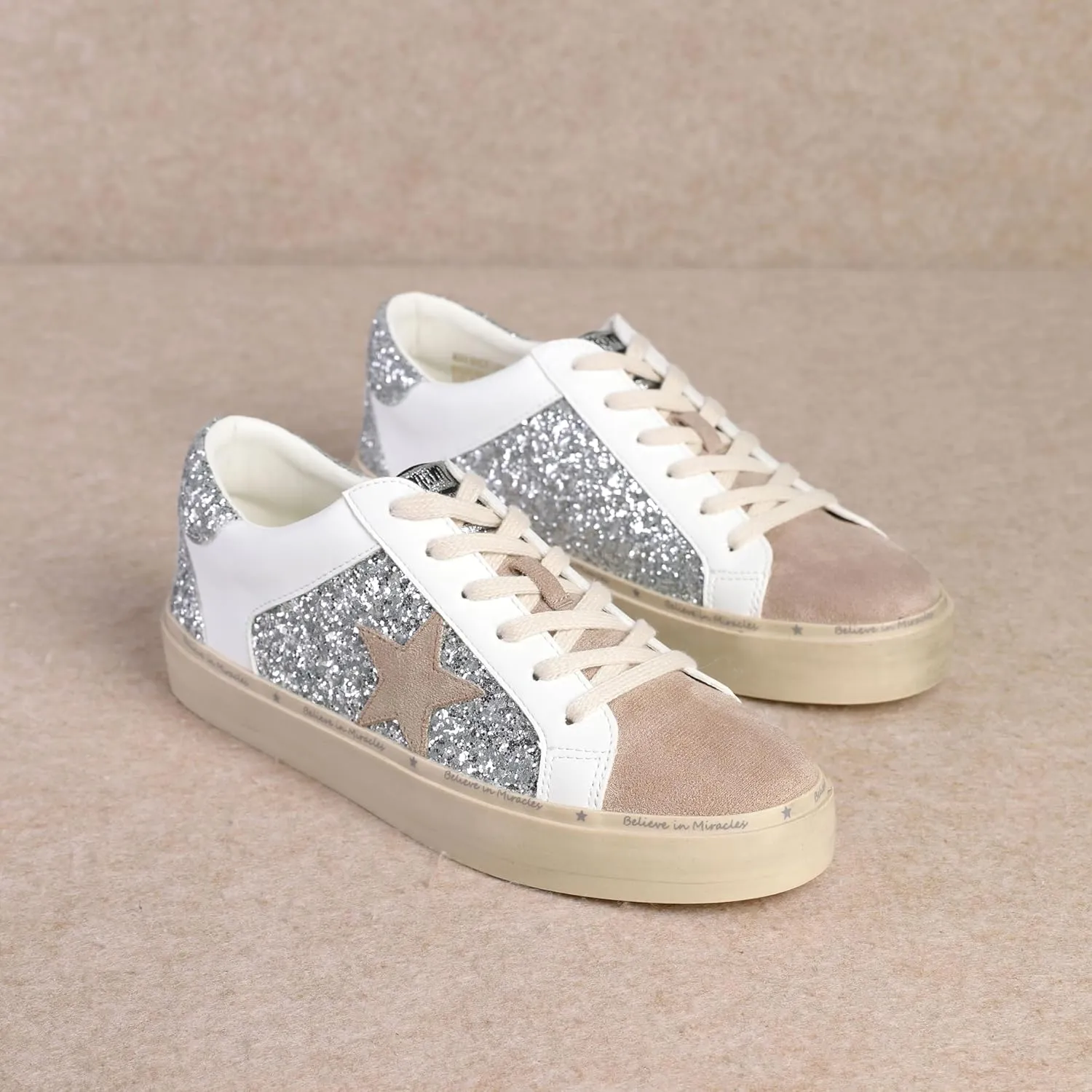 Mi.iM Gaby Rubber Sole Lace-up Snake Print Suede Star Sneakers