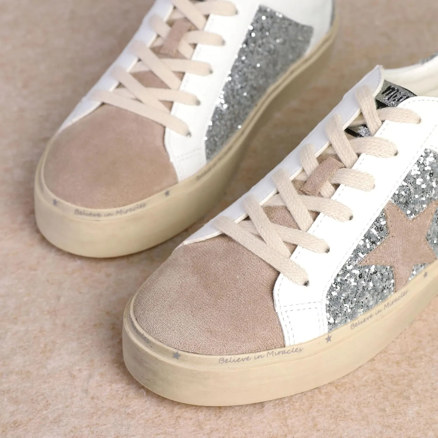 Mi.iM Gaby Rubber Sole Lace-up Snake Print Suede Star Sneakers