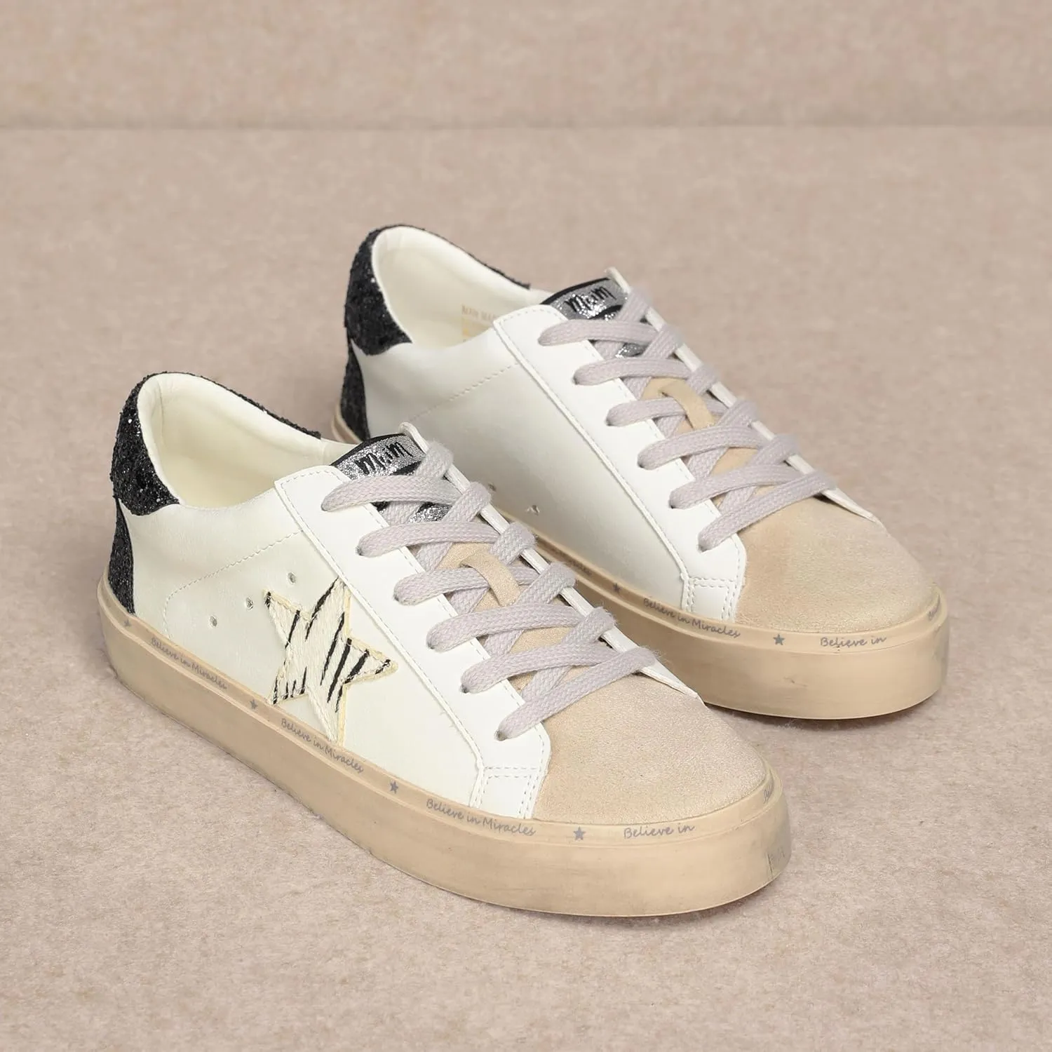 Mi.iM Gaby Rubber Sole Lace-up Snake Print Suede Star Sneakers