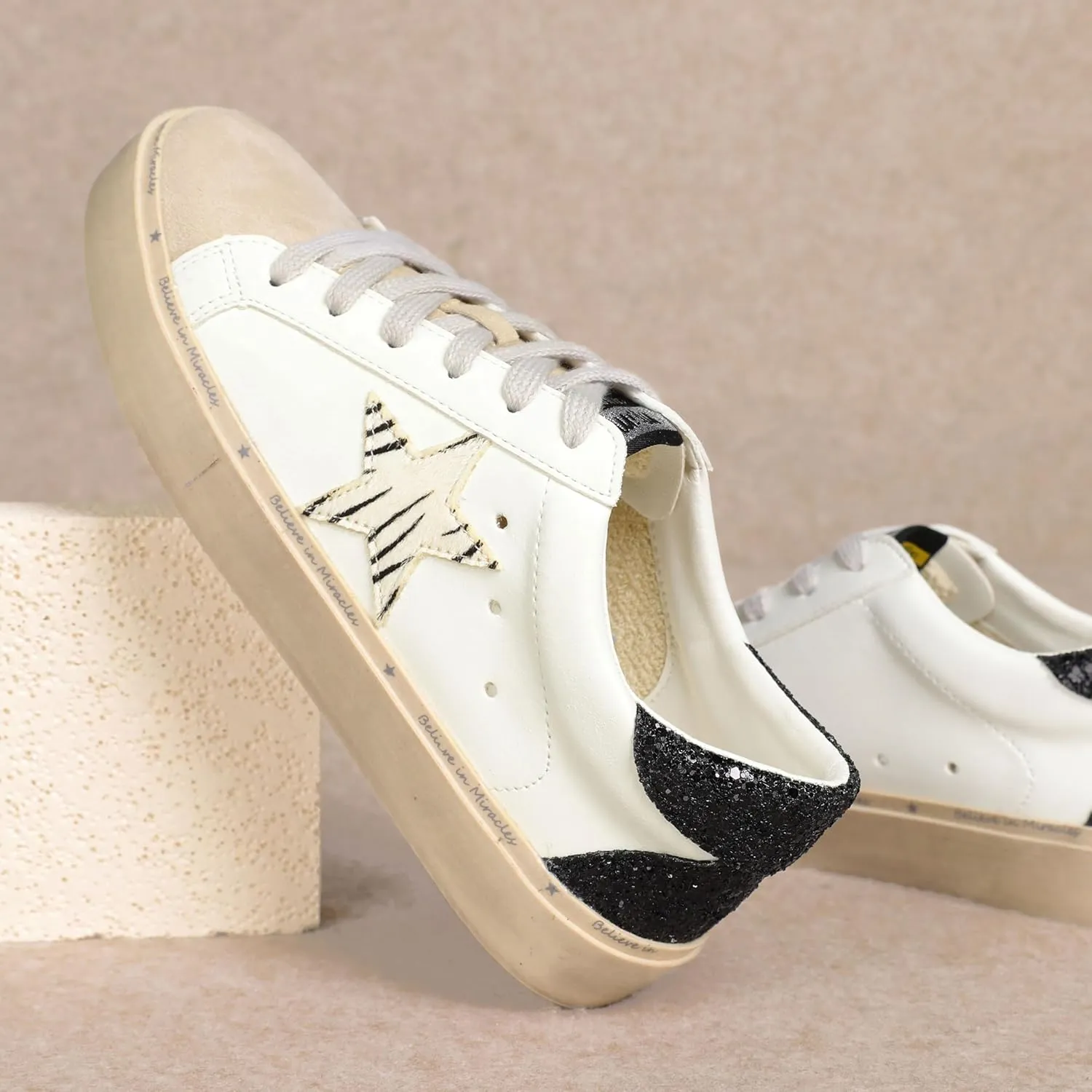 Mi.iM Gaby Rubber Sole Lace-up Snake Print Suede Star Sneakers