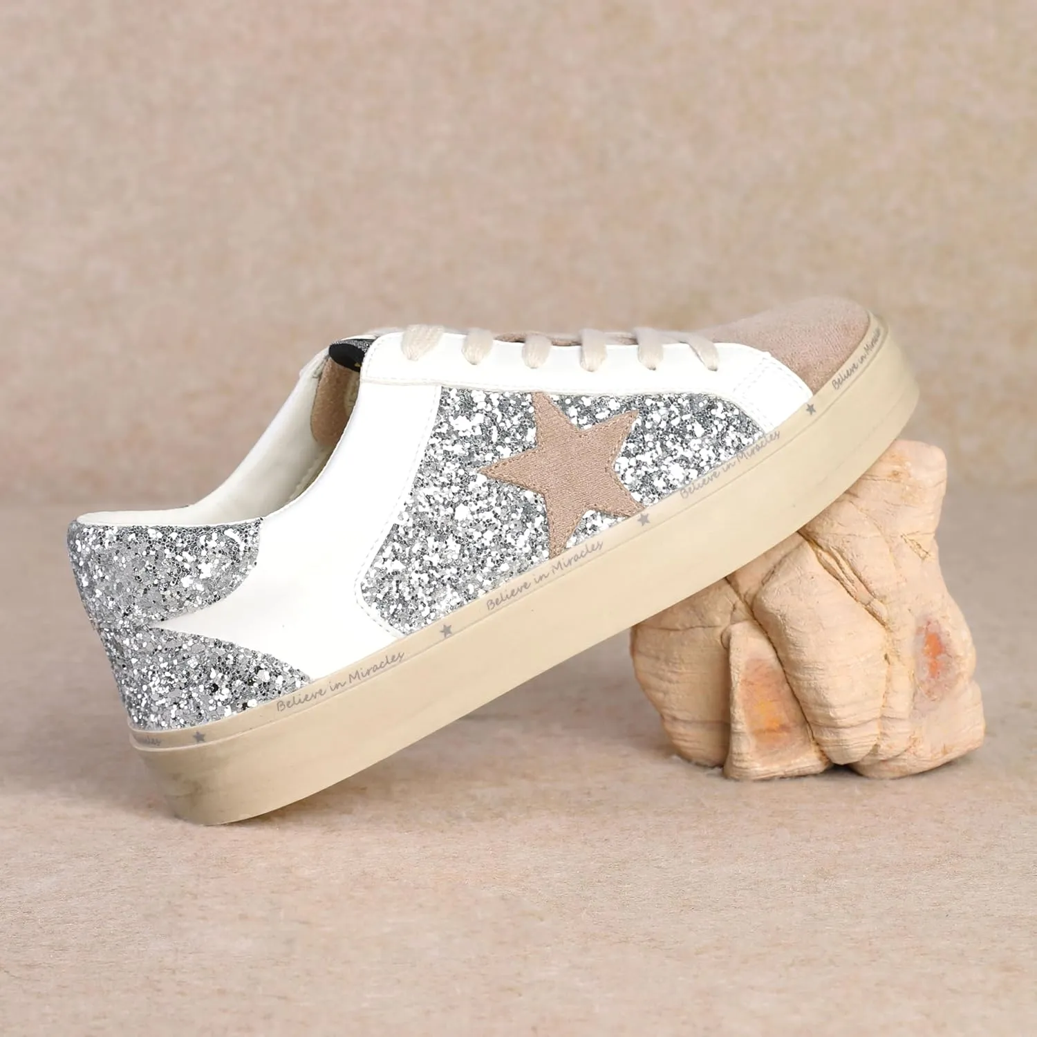 Mi.iM Gaby Rubber Sole Lace-up Snake Print Suede Star Sneakers