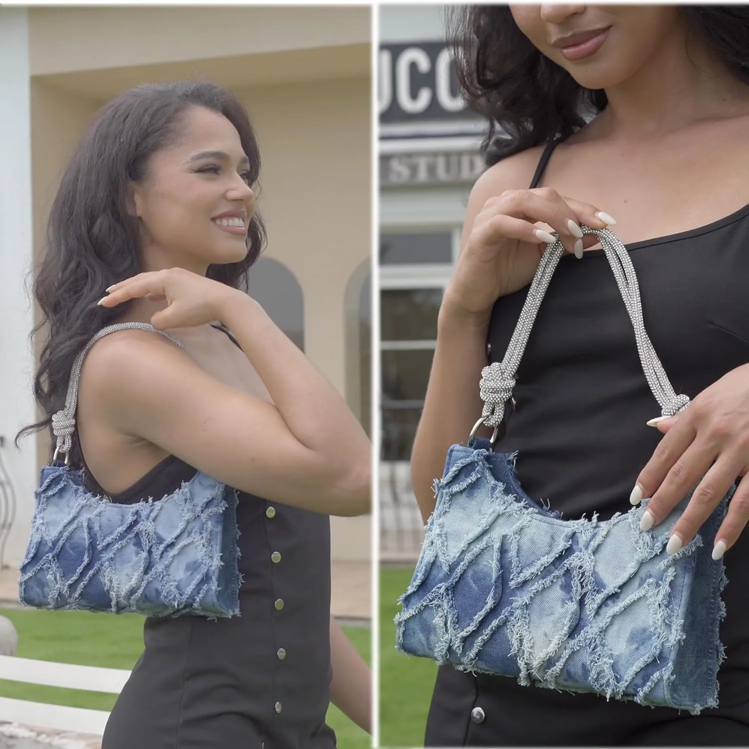 Milisente Clutch Purses For Women Vintage Evening Clutch Bags Formal Shoulder Bag With Rhinestone Handle