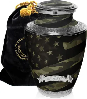 Military Cremation Urn for Ashes Adult Male - Beautifully Handcrafted Decorative Urns & Personalized Army Urns for Human Ashes Adult Man Traditional Camouflage