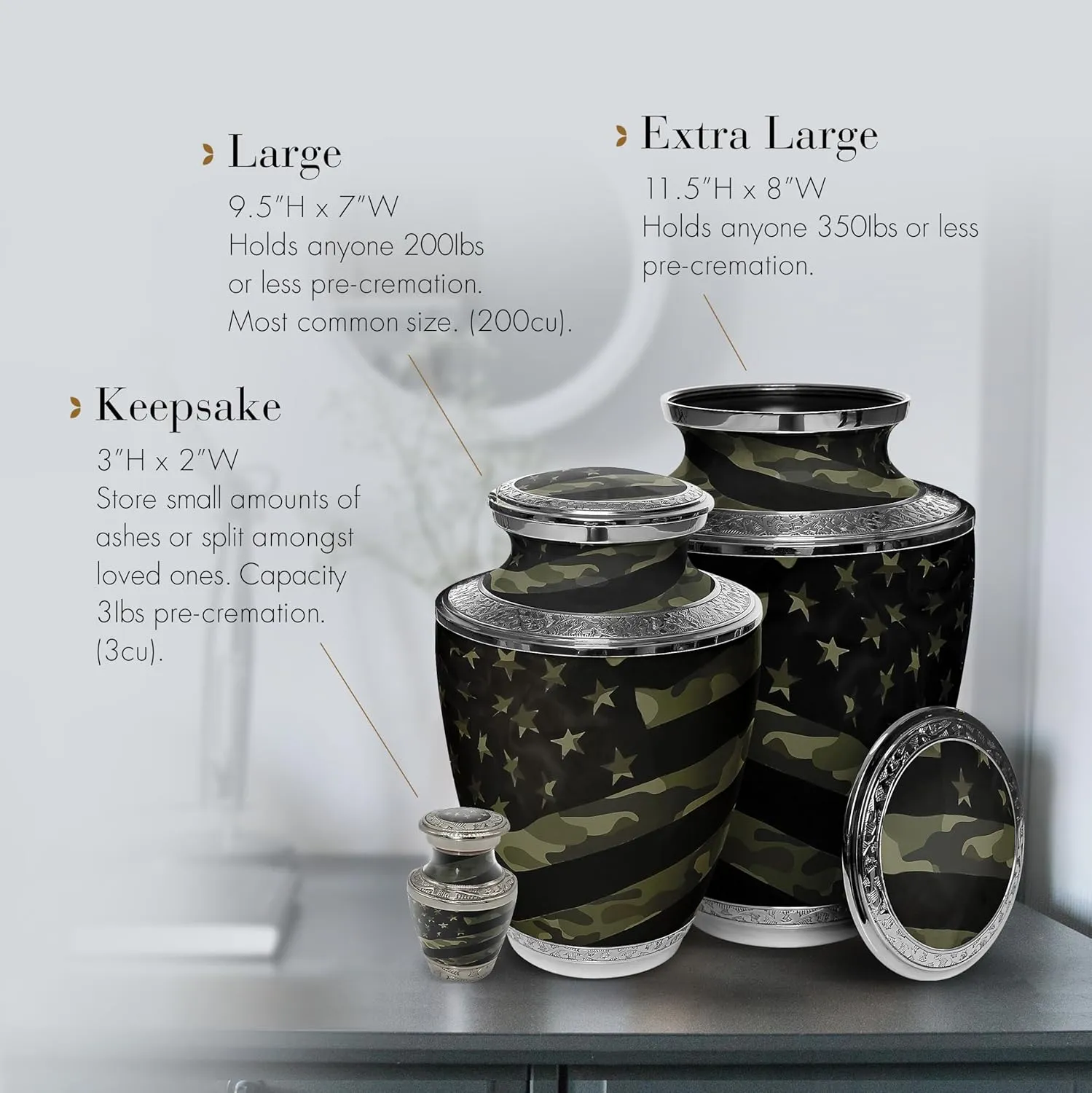 Military Cremation Urn for Ashes Adult Male - Beautifully Handcrafted Decorative Urns & Personalized Army Urns for Human Ashes Adult Man Traditional Camouflage