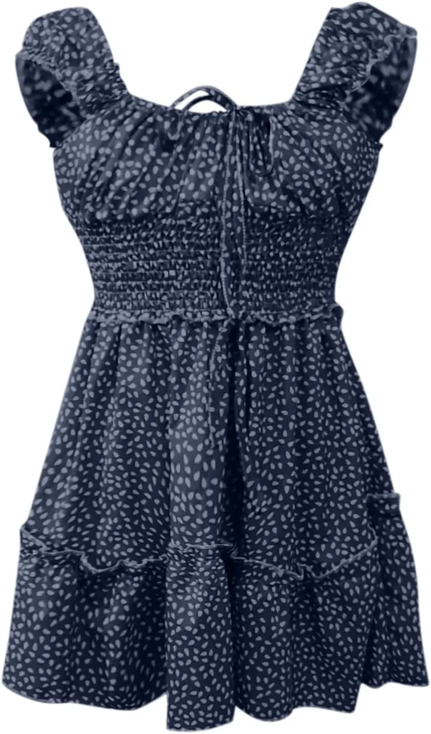 Milk Maid Dress for Women 2025 Casual Sexy Heart Neckline Ruffled Sleeve Floral Print Summer Dress with Elastic Waist