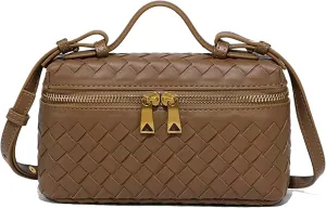 Mini Woven Crossbody Purse Square Box Bags Top-Handle Tote Handbag Shoulder Bag Cute Satchels Trendy