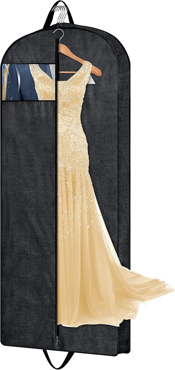 MISSLO 60" Heavy Duty Long Garment Bags for Travel Monogrammed Dress Bag Waterproof Oxford Fabric Wedding Dress Cover for Gowns, Black