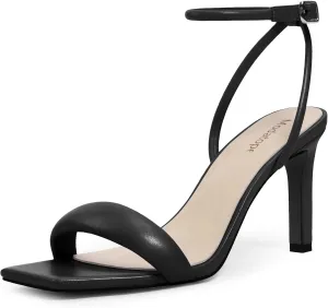 Modatope Womens Heels Square Open Toe Strappy High Heels Ankle Strap Heeled Sandals for Women Party Wedding Daily Wear