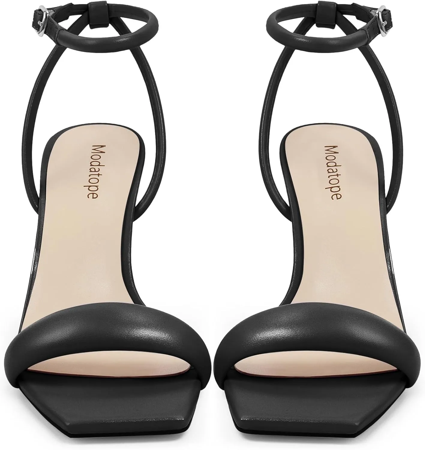 Modatope Womens Heels Square Open Toe Strappy High Heels Ankle Strap Heeled Sandals for Women Party Wedding Daily Wear