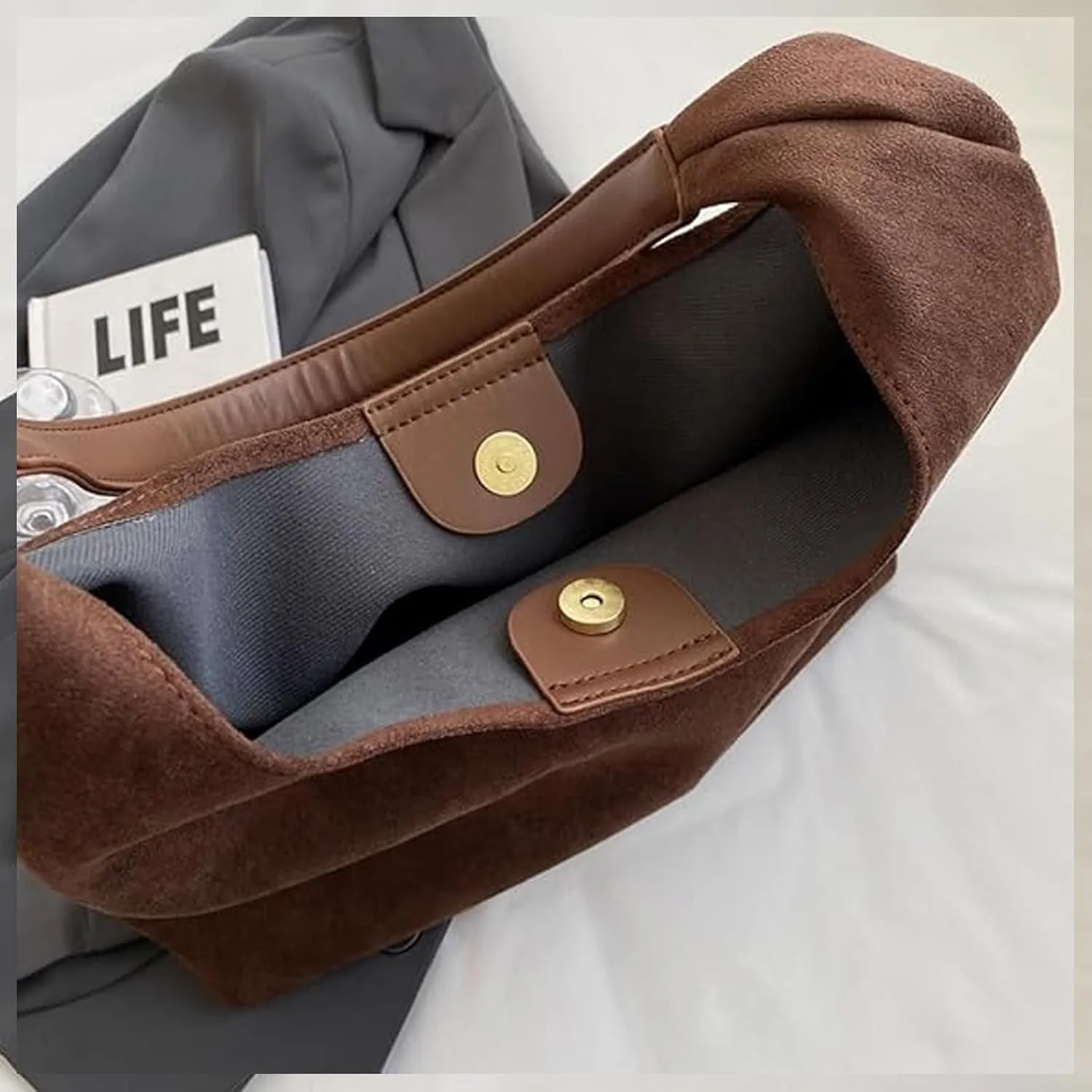 Modavo Suede Tote Bag for Women, Modavo Suede Bag, Suede Shoulder Bag Women's Suede Purse Vintage Top Handle Bag