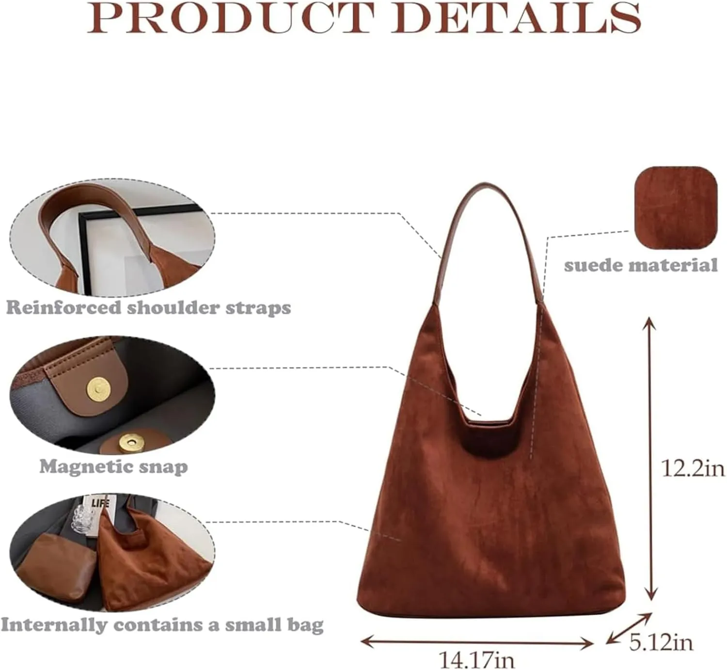 Modavo Suede Tote Bag for Women, Modavo Suede Bag, Suede Shoulder Bag Women's Suede Purse Vintage Top Handle Bag