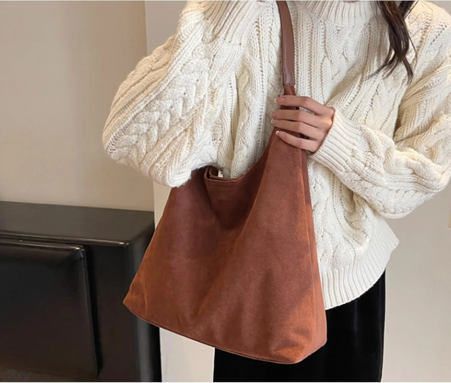 Modavo Suede Tote Bag for Women, Modavo Suede Bag, Suede Shoulder Bag Women's Suede Purse Vintage Top Handle Bag