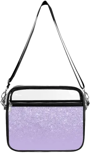 Modern Purple Lavender Glitter Ombre Color Block Fashionable Transparent Crossbody Bag