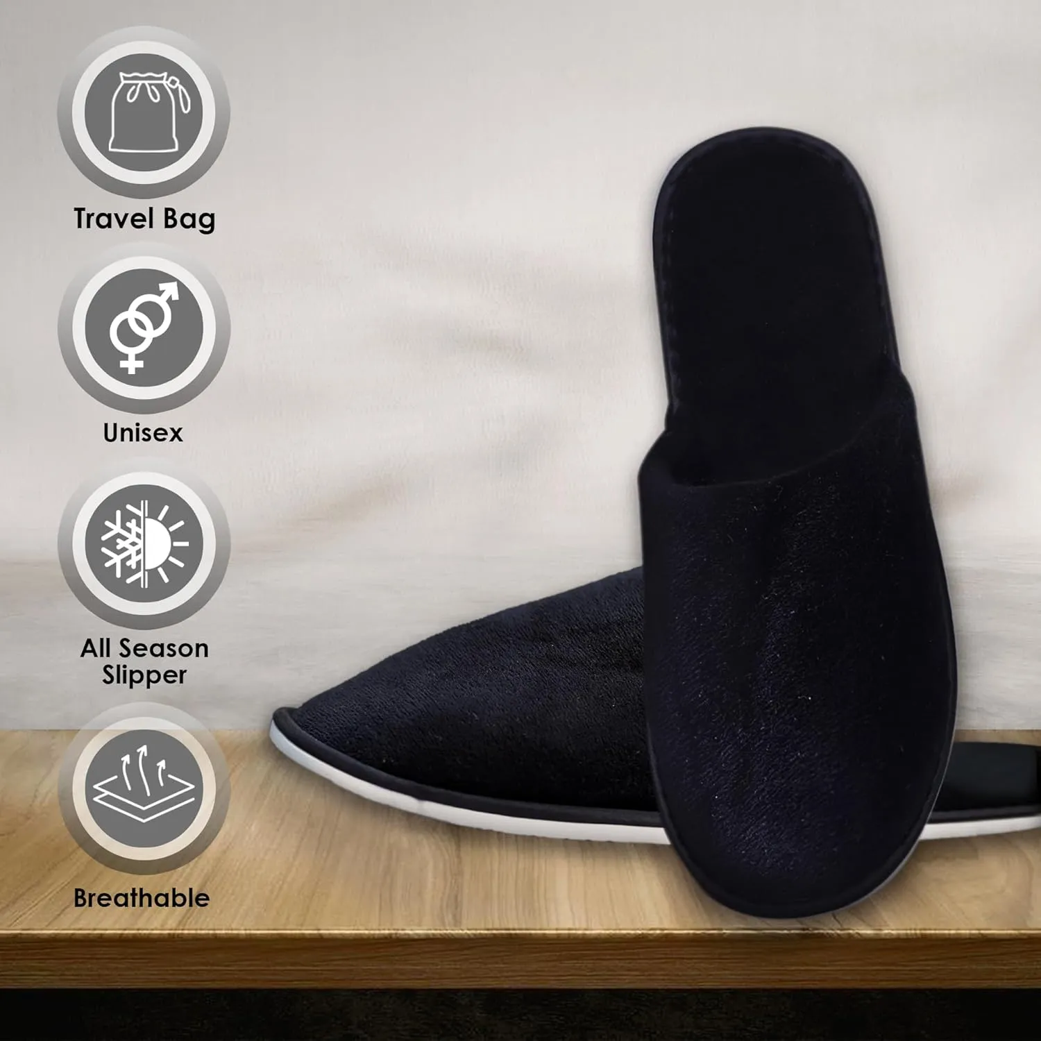 MODLUX Spa Slippers, 6-12 Pairs Cotton Velvet Closed Toe Disposable Slippers for Guests with Travel Bags, House, Indoor, Bathroom, Bedroom, Hotel, Bride Slippers