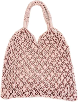 ModParty Braided Beach Bag Boho Tote Macrame Handbag (Pink)