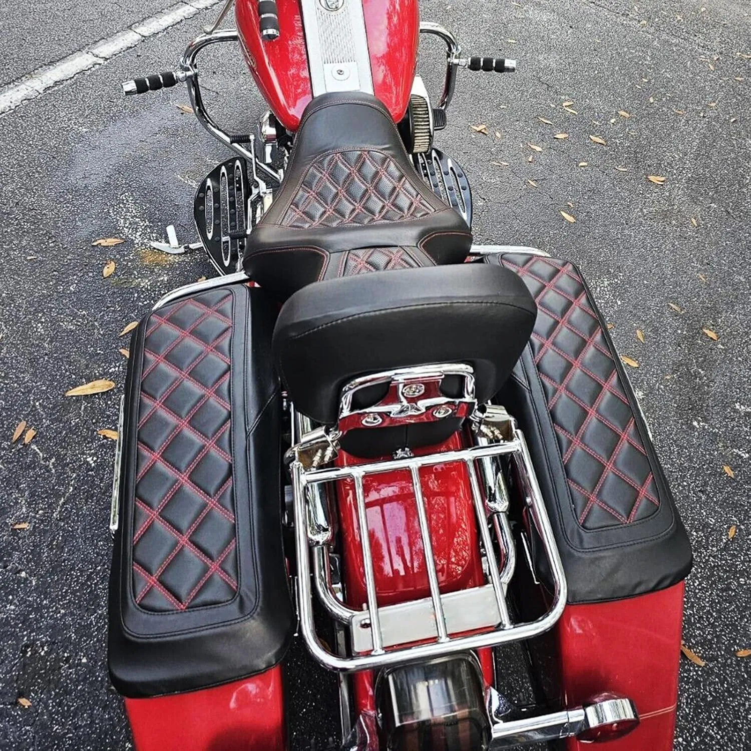 Mofun Saddlebag Lid Covers Microfiber Leather Bags & Cover Compatible with Harley Touring Street Road Electra Glide Road King 1993-2013 Red Square