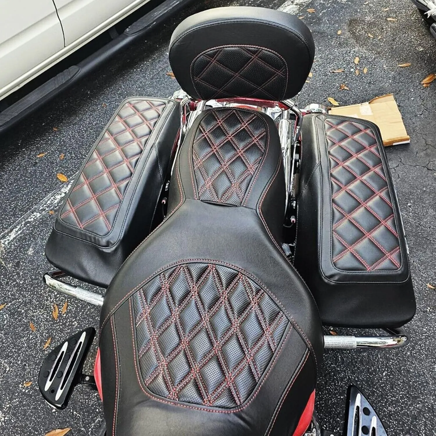 Mofun Saddlebag Lid Covers Microfiber Leather Bags & Cover Compatible with Harley Touring Street Road Electra Glide Road King 1993-2013 Red Square