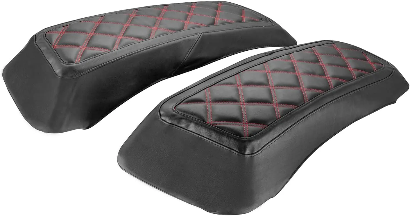 Mofun Saddlebag Lid Covers Microfiber Leather Bags & Cover Compatible with Harley Touring Street Road Electra Glide Road King 1993-2013 Red Square