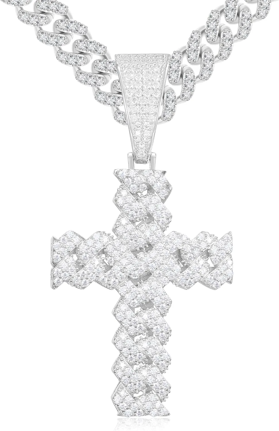 Moissanite Cross Necklace 2.7 Carat Iced Out Moissanite Cross Pendant 925 Sterling Silver Cross Chain Necklace D Color VVS1 18k Gold Plated Christian Pendant