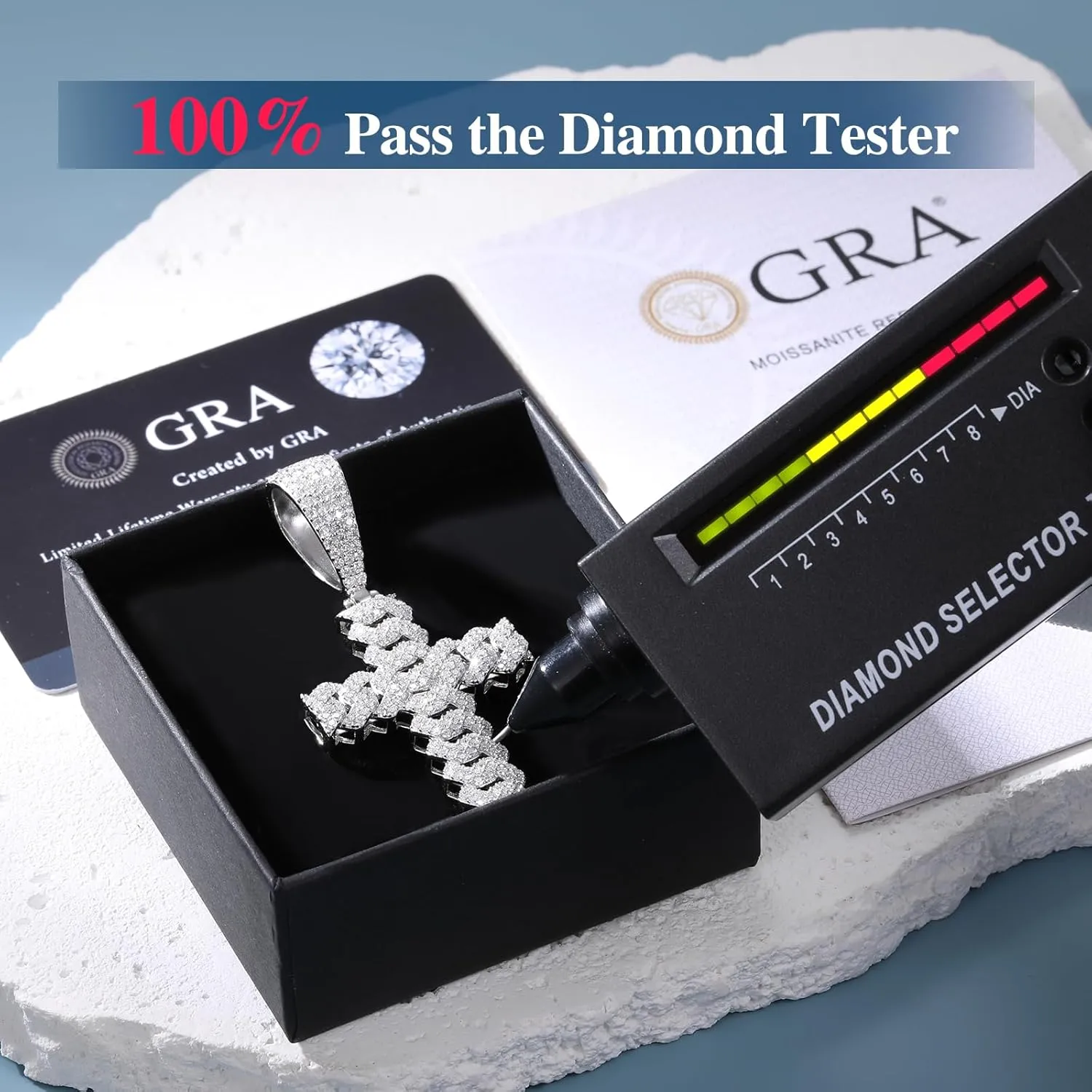 Moissanite Cross Necklace 2.7 Carat Iced Out Moissanite Cross Pendant 925 Sterling Silver Cross Chain Necklace D Color VVS1 18k Gold Plated Christian Pendant