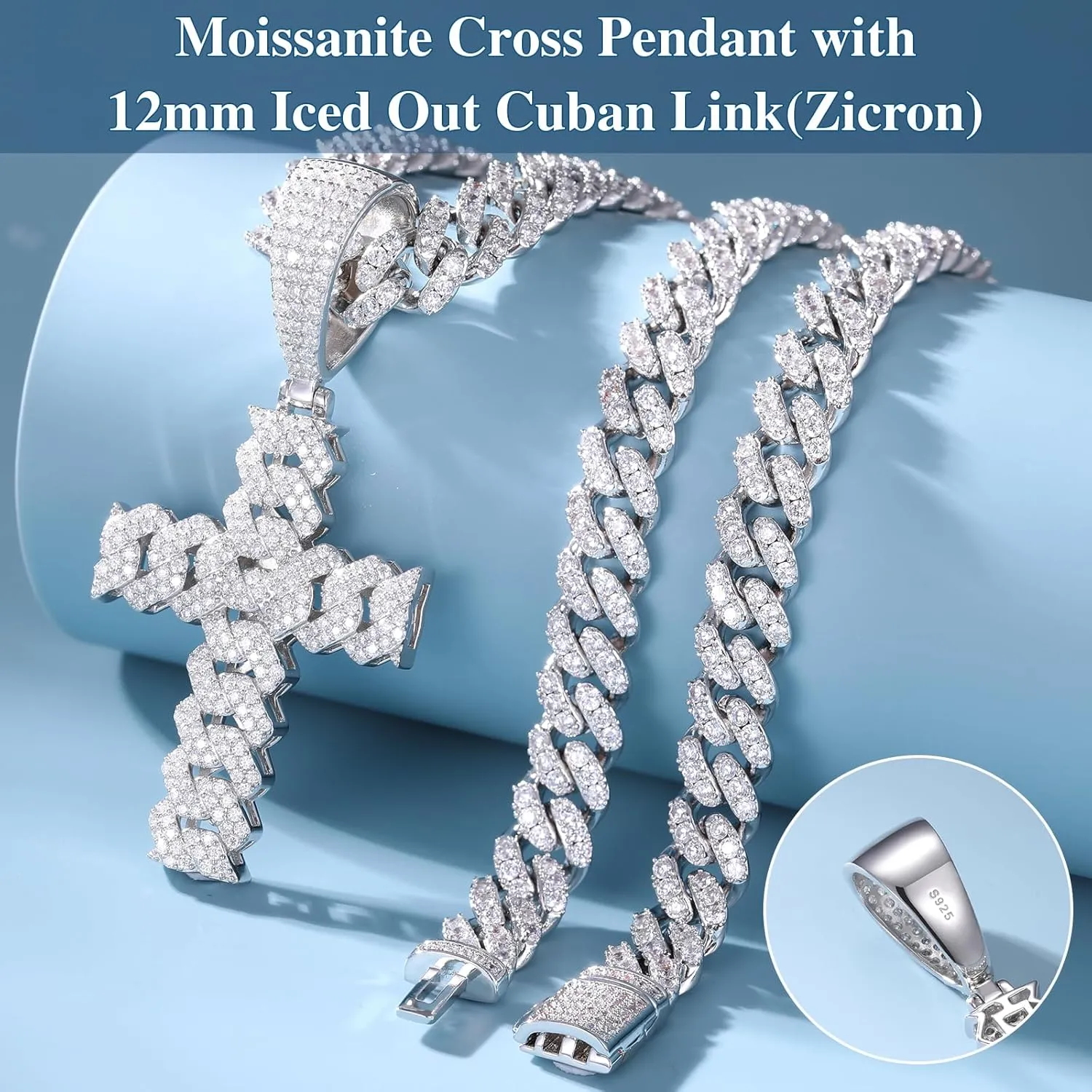 Moissanite Cross Necklace 2.7 Carat Iced Out Moissanite Cross Pendant 925 Sterling Silver Cross Chain Necklace D Color VVS1 18k Gold Plated Christian Pendant