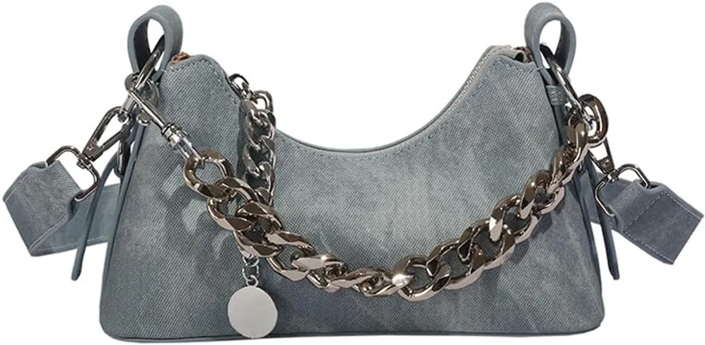 Molodo Hobo Bags for Women Retro Denim Shoulder Bags Casual Chain Crossbody Bag Purses for Work Travel