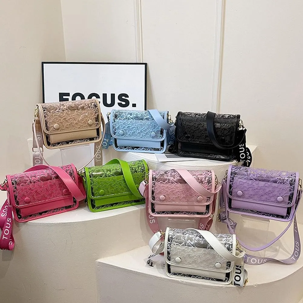 Molodo Purse for Women Small Square Transparent Crossbody Bag Lightweight PU Leather Shoulder Bags