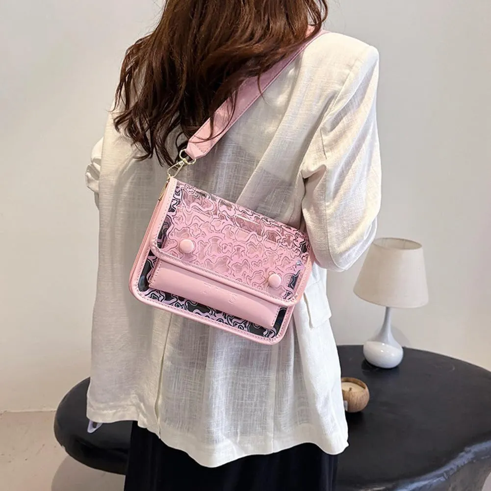 Molodo Purse for Women Small Square Transparent Crossbody Bag Lightweight PU Leather Shoulder Bags
