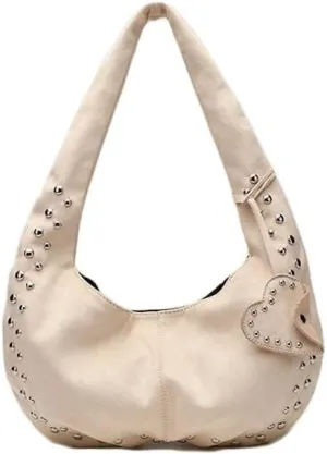 Molodo Rivets Studded Shoulder Bag for Women Suede Leather Hobo Bag Retro Tote Handbag Purses Fall Winter Underarm Bags
