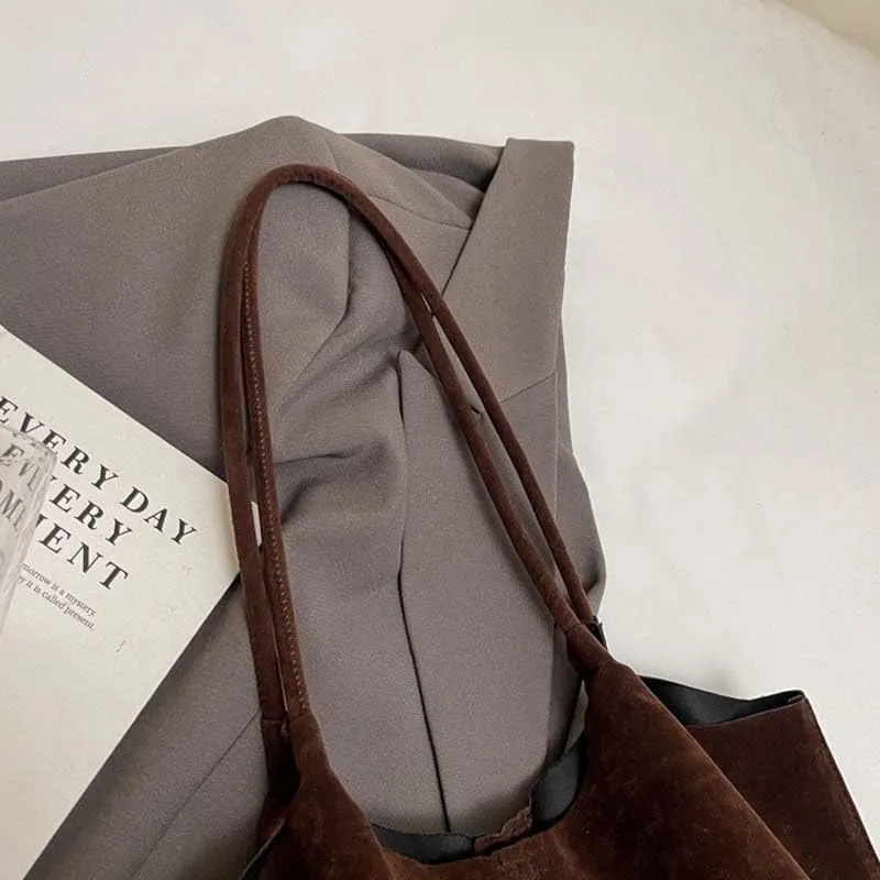 Molodo Suede Leather Tote Bag for Women Retro Shoulder Bag Underarm Handbag Slouchy Tote Purse Work Bag Fall Winter