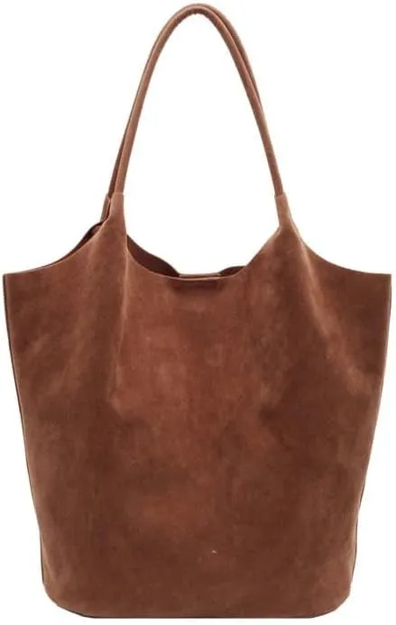 Molodo Suede Leather Tote Bag for Women Retro Shoulder Bag Underarm Handbag Slouchy Tote Purse Work Bag Fall Winter