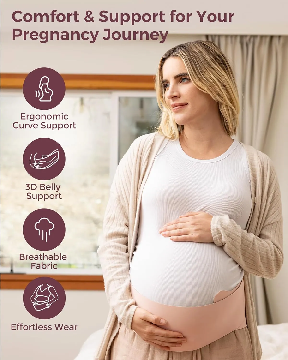 Momcozy Belly Bands for Pregnant Women, One-Piece & Portable Pregnancy Belly Band with Ergonest Back Support & Breathable Fabric – Adjustable Maternity Belt for Small/Round/High-Carrying Belly