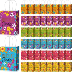 Mooliwe 48 Pcs Cinco De Mayo Fiesta Bags Bulk Mexican Party Gift Bags Supplies Fiesta Muchas Gracias Gift Bags with Handles Mexican Themed Paper Gifts Bags for Cinco De Mayo Party Favor Supplies