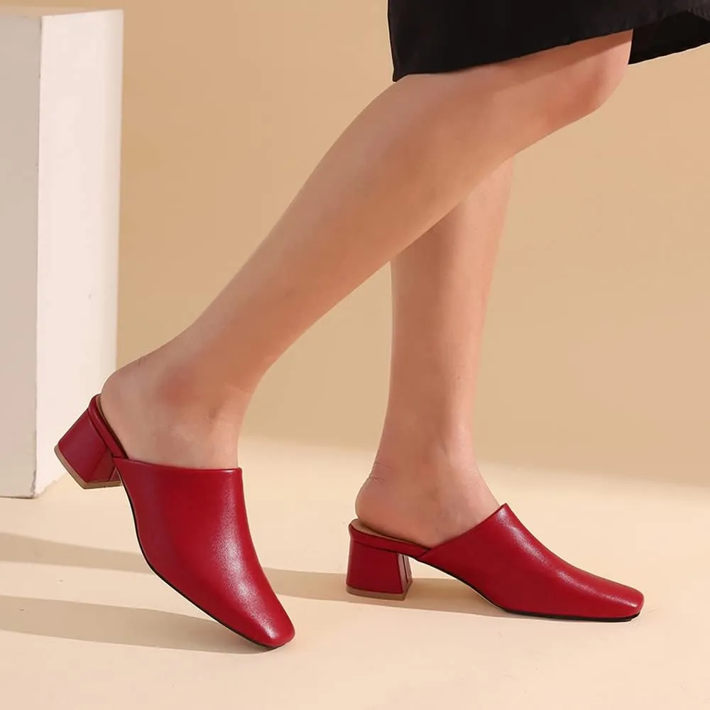 MOOMMO Women Chunky Heel Mules Closed Toe Square Toe Slip On Backless Pumps Mid Block Heel Office Casual Dress Shoes 5-17 US