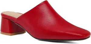 MOOMMO Women Chunky Heel Mules Closed Toe Square Toe Slip On Backless Pumps Mid Block Heel Office Casual Dress Shoes 5-17 US
