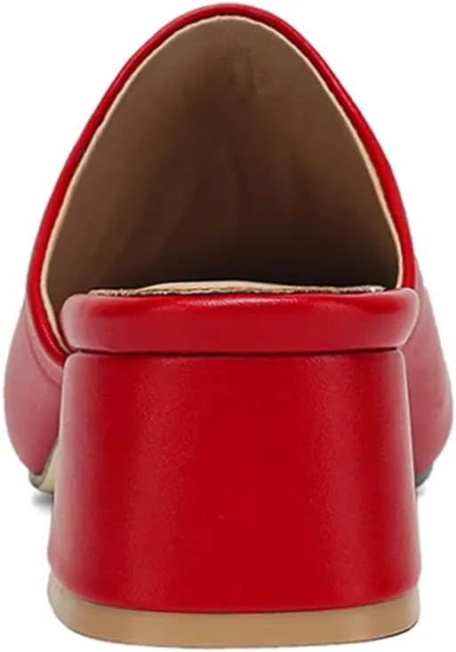 MOOMMO Women Chunky Heel Mules Closed Toe Square Toe Slip On Backless Pumps Mid Block Heel Office Casual Dress Shoes 5-17 US