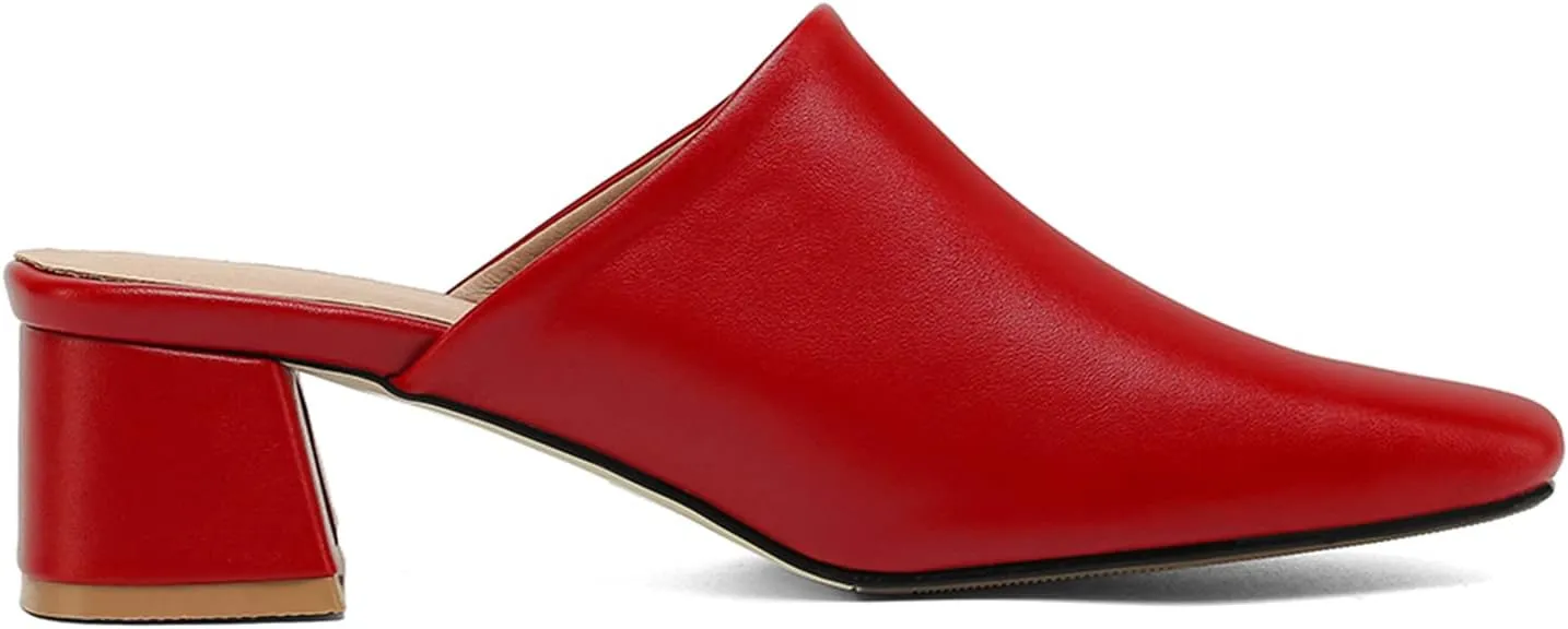 MOOMMO Women Chunky Heel Mules Closed Toe Square Toe Slip On Backless Pumps Mid Block Heel Office Casual Dress Shoes 5-17 US