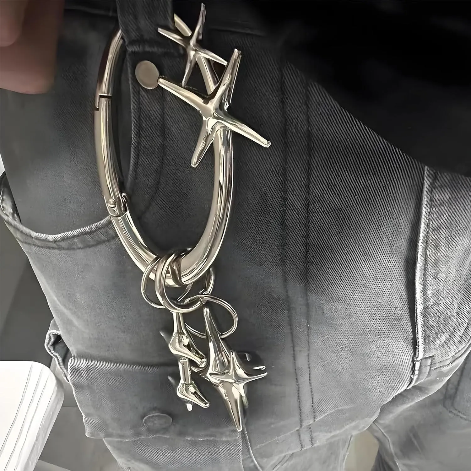 MORWLAT Star Carabiner Y2K Keychain, Extra-Large Shiny Chrome Karibiner, Minimal Stainless Steel for Men&Women