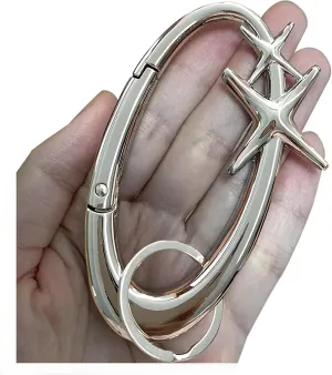 MORWLAT Star Carabiner Y2K Keychain, Extra-Large Shiny Chrome Karibiner, Minimal Stainless Steel for Men&Women
