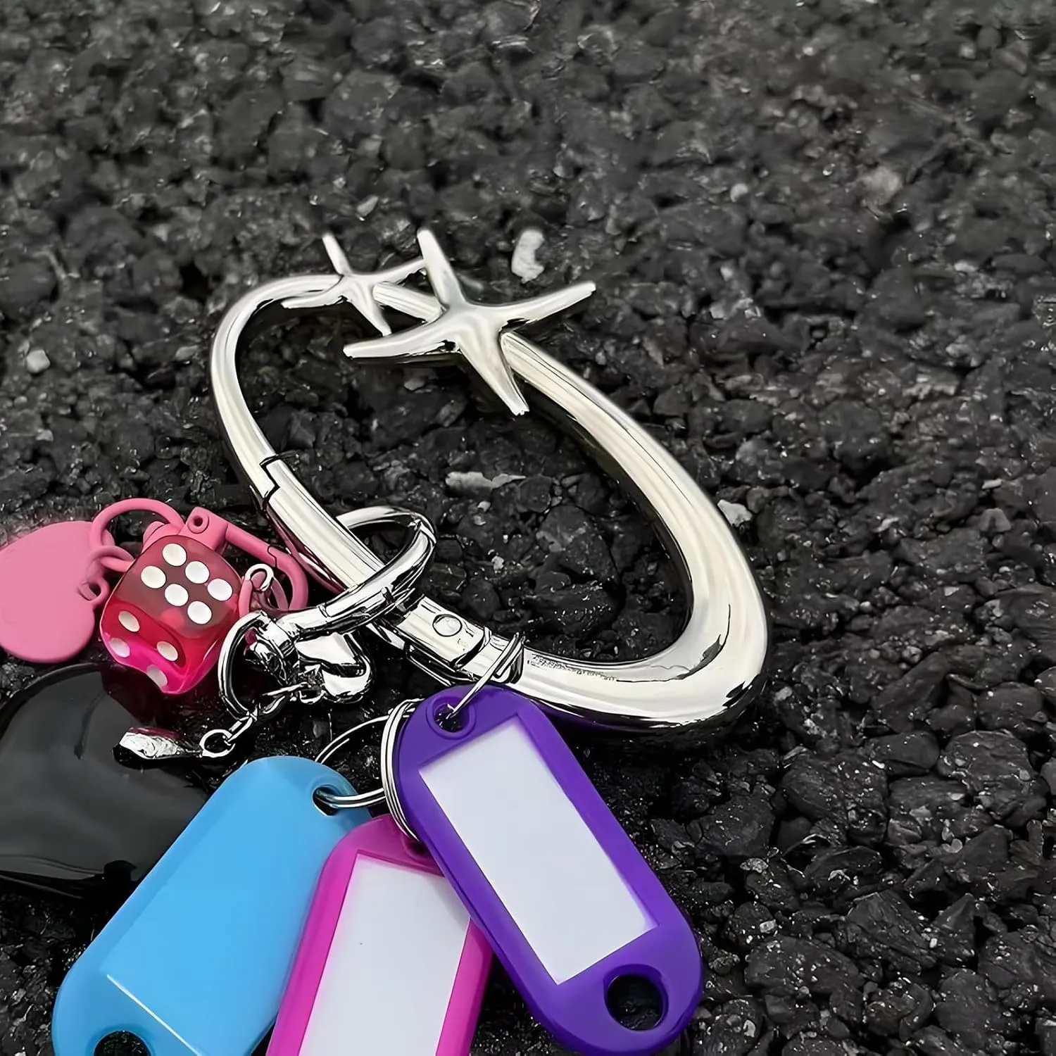 MORWLAT Star Carabiner Y2K Keychain, Extra-Large Shiny Chrome Karibiner, Minimal Stainless Steel for Men&Women