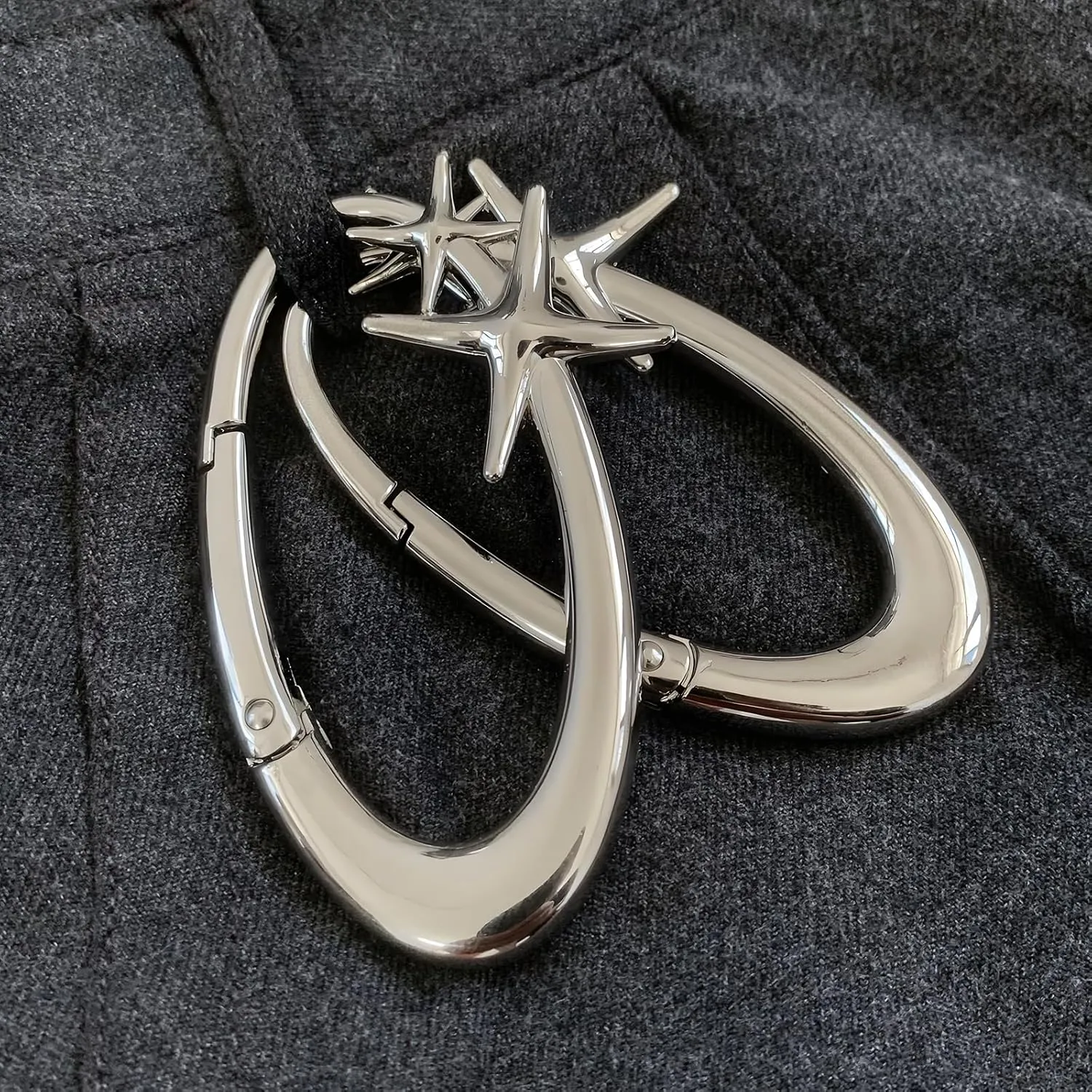 MORWLAT Star Carabiner Y2K Keychain, Extra-Large Shiny Chrome Karibiner, Minimal Stainless Steel for Men&Women