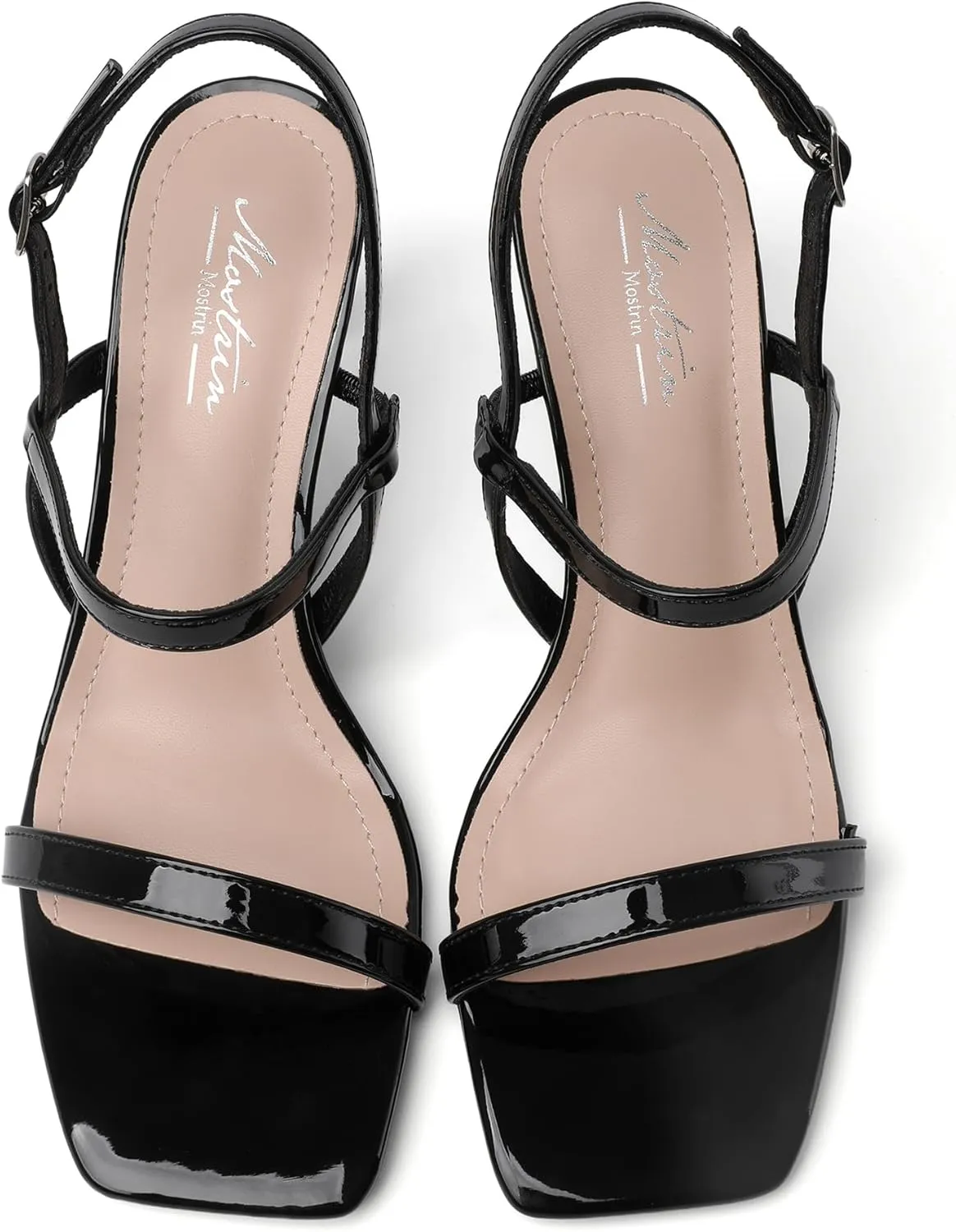 Mostrin Heels for Women Strappy Sandals Square Open Toe High Heel Sandals Ankle Strap Stiletto Heels for Party Wedding