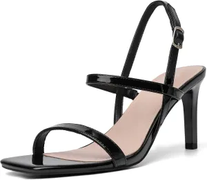 Mostrin Heels for Women Strappy Sandals Square Open Toe High Heel Sandals Ankle Strap Stiletto Heels for Party Wedding