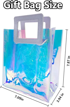 MQACPUPY 10Pcs Holographic Small Gift Bags|Iridescent Tote Bag&Makeup Bag|Durable PVC Gift Bags with Handles in Bulk