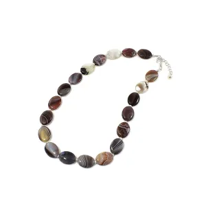Multicolored Botswana Agate Gemstone Necklace, Puffed Oval Stone Necklace, Poilished Stones, May Birthstone, Silver Extension Chain, Jewelry Inspirations