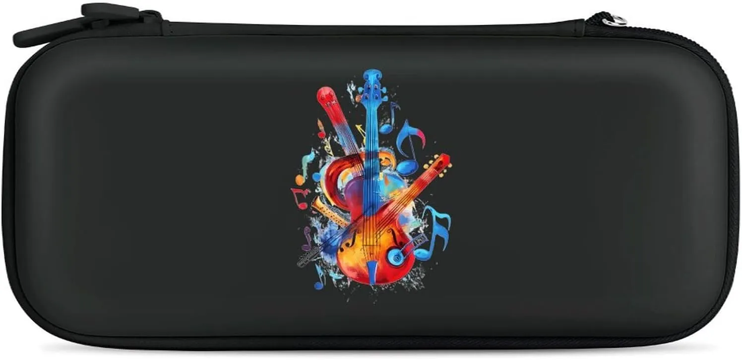 Musical Notes Violin Instruments Compatible with Switch Carrying Case Hard Travel Game Bag Pouch with 15 Games Accessories