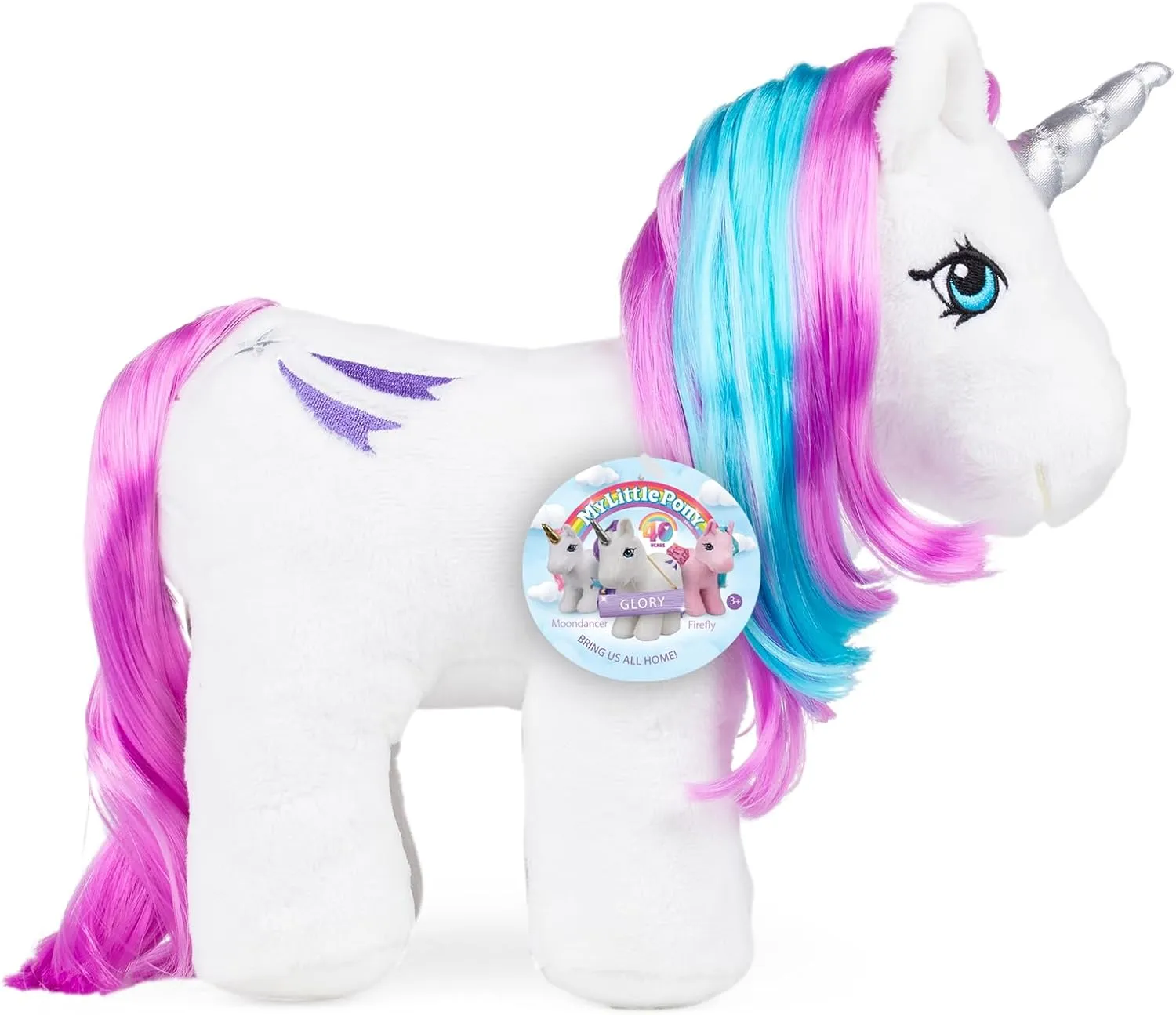 My Little Pony Unicorn and Pegasus Plush - Glory - Collector Plushie, Retro Stuffed Toy Animal, Kid, Toddler, Girl, boy, Mom, Birthday, Ages 3 