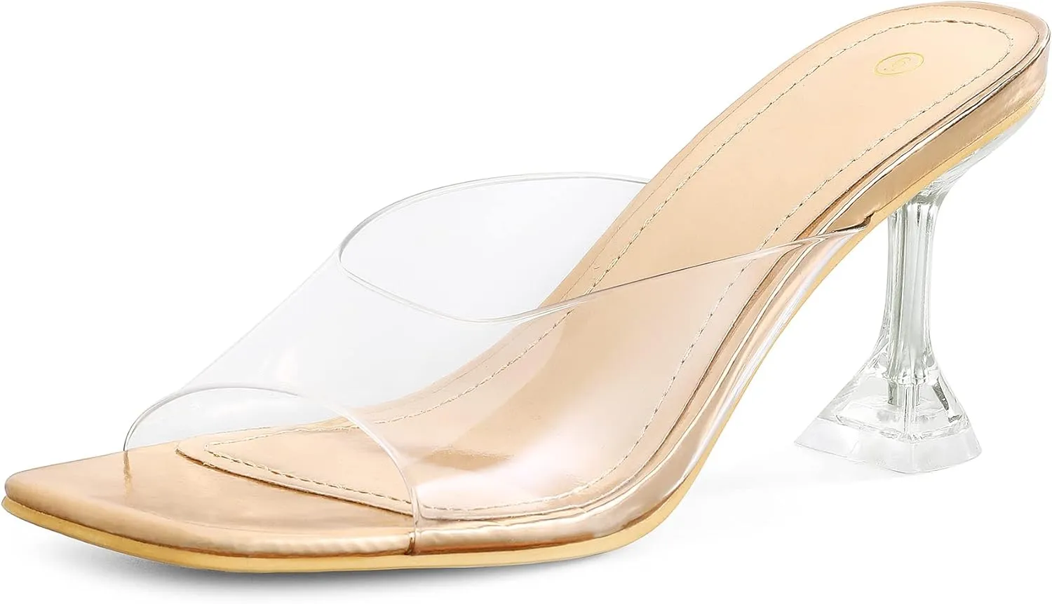 mysoft Women's Clear Heeled Sandals Square Toe Transparent Stiletto Mules Open Toe Slip on Dress Shoes